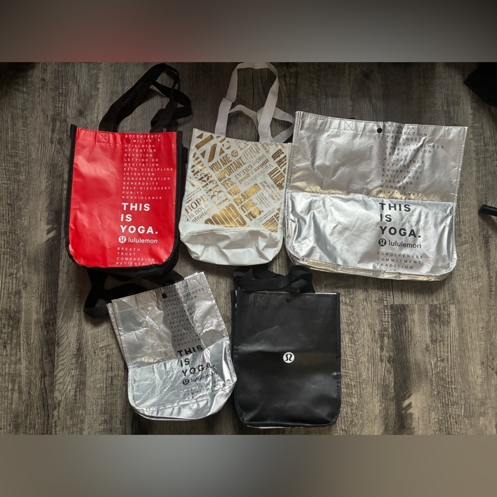 Lot of 5 Lululemon Reusable Shopping Tote Bags Yoga Assorted
